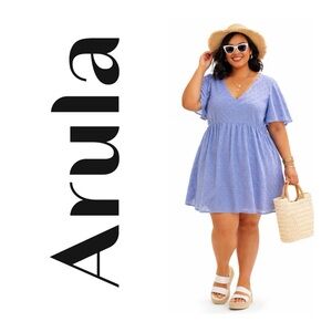ARULA Altar’d State Dusty Blue Clip Dot Dress